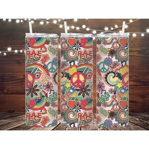 Retro Peace and love metal tumbler, peace tumbler, retro tumbler,
